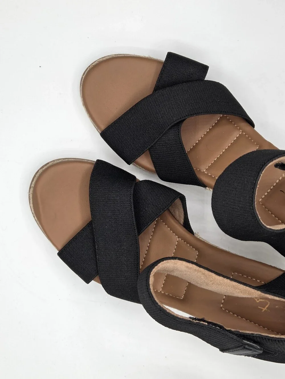 me too Black Elastic Crisscross Wedge Sandals